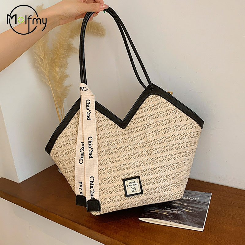 Woven Straw Bag - Bolso de playa para Mujer, Bolso