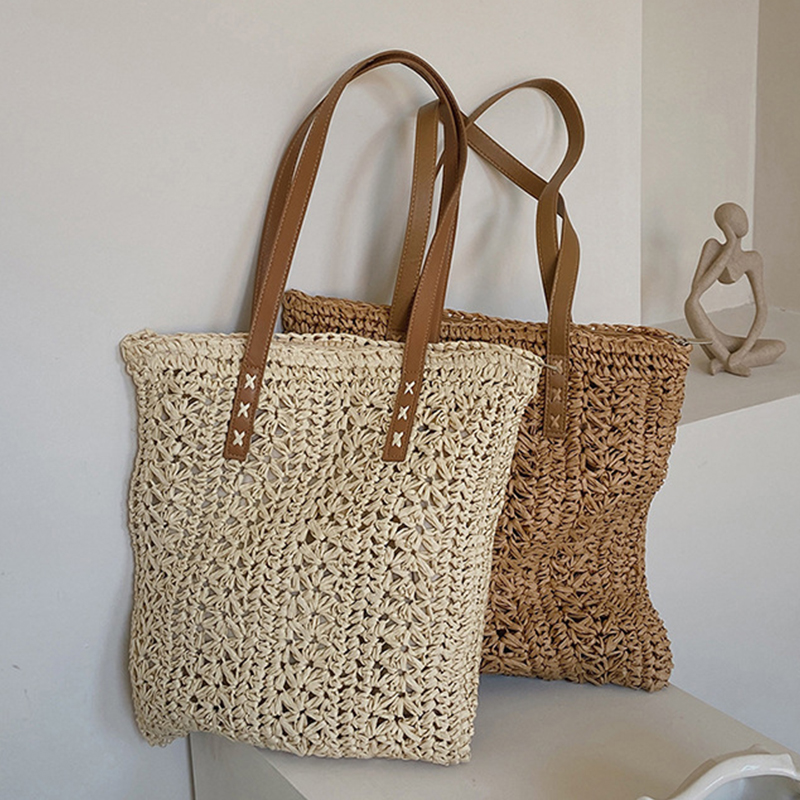 Woven Straw Bag - Bolso de playa cuadrado de paja