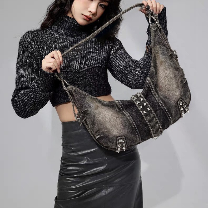 Bolso de hombro con remaches d - Women Bags Jeans reseña y precio