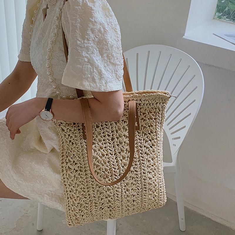 Bolso de playa cuadrado de paj - Woven Straw Bag reseña y precio