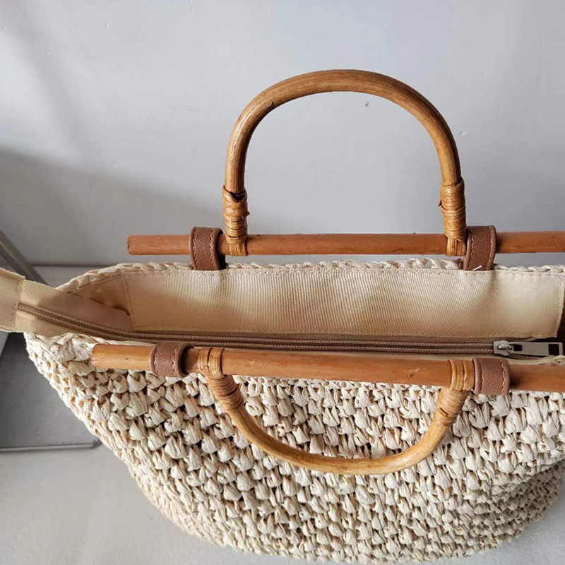 Bolso de paja con asa de mader - Woven Straw Bag reseña y precio