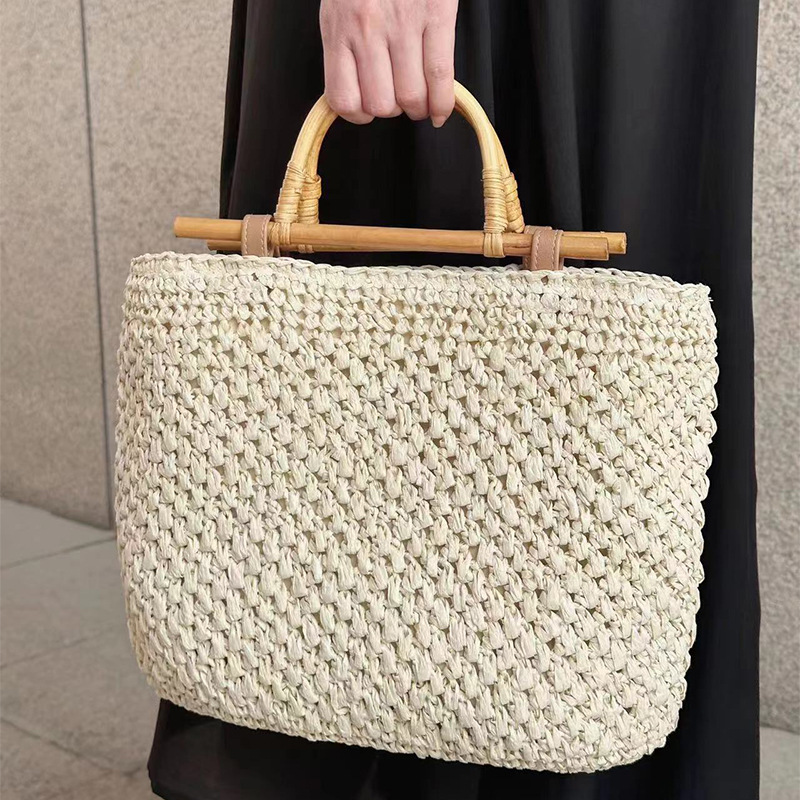 Bolso de paja con asa de mader - Woven Straw Bag reseña y precio